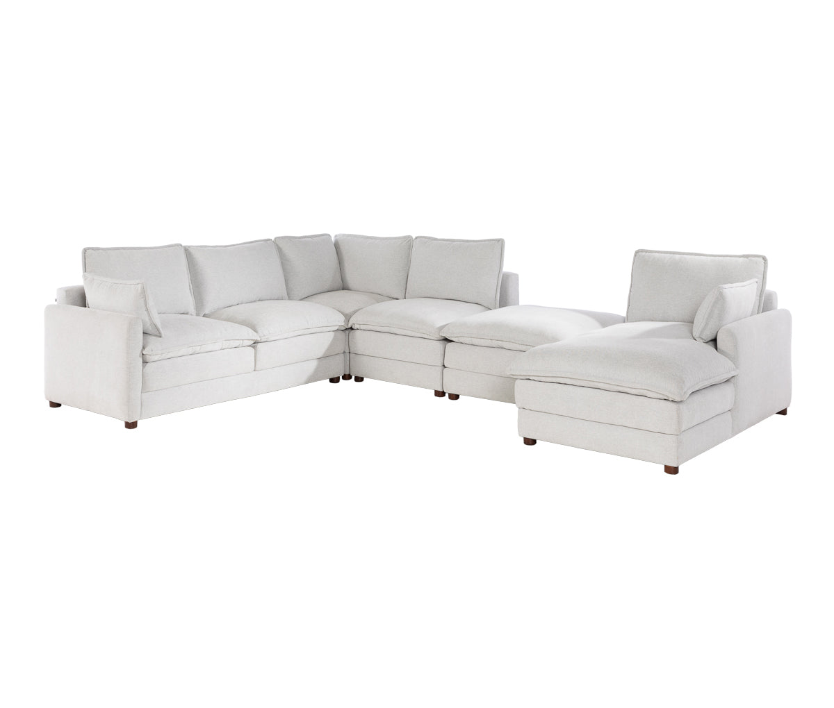Set de Sala Modular Andrea 5 Piezas con Chaise Derecho y Taburete en Marfil