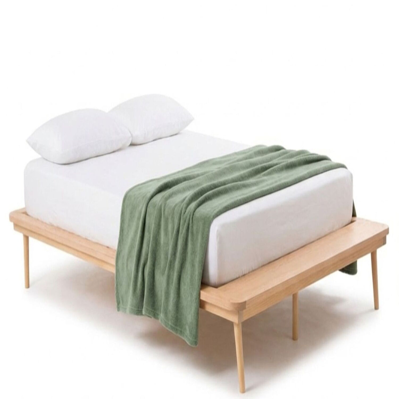 Base de cama matrimonial con pie de cama Sei madera natural barnizada