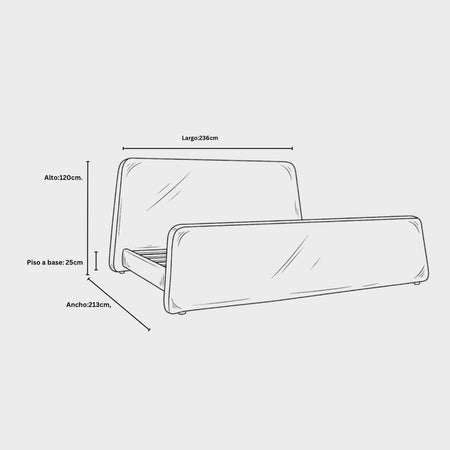 Esquema técnico con medidas de la cama king size Eugenia GAIA