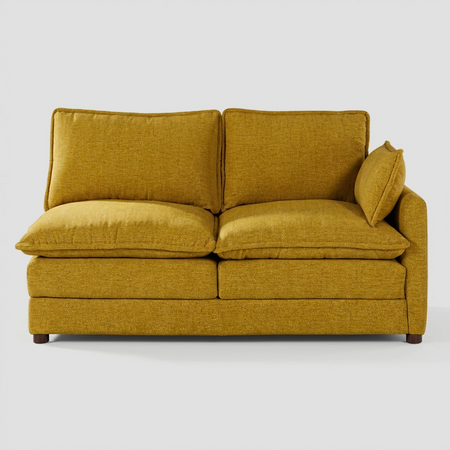 Love lateral derecho Andrea GAIA en tela amarilla vibrante con brazo lateral vista de frente.