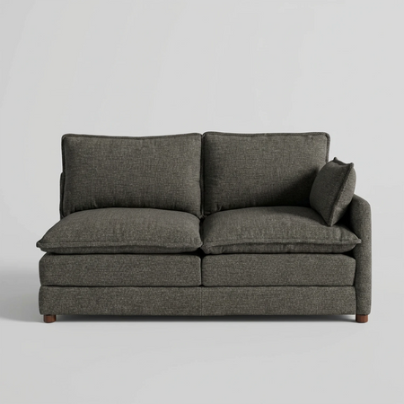 Love lateral derecho Andrea GAIA tapizado en tela gris con brazo integrado vista frontal.