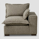 Vista frontal del módulo individual derecho Emilia en color gris, destacando el volumen de su asiento y respaldo, ideal para configuraciones de salas modulares.