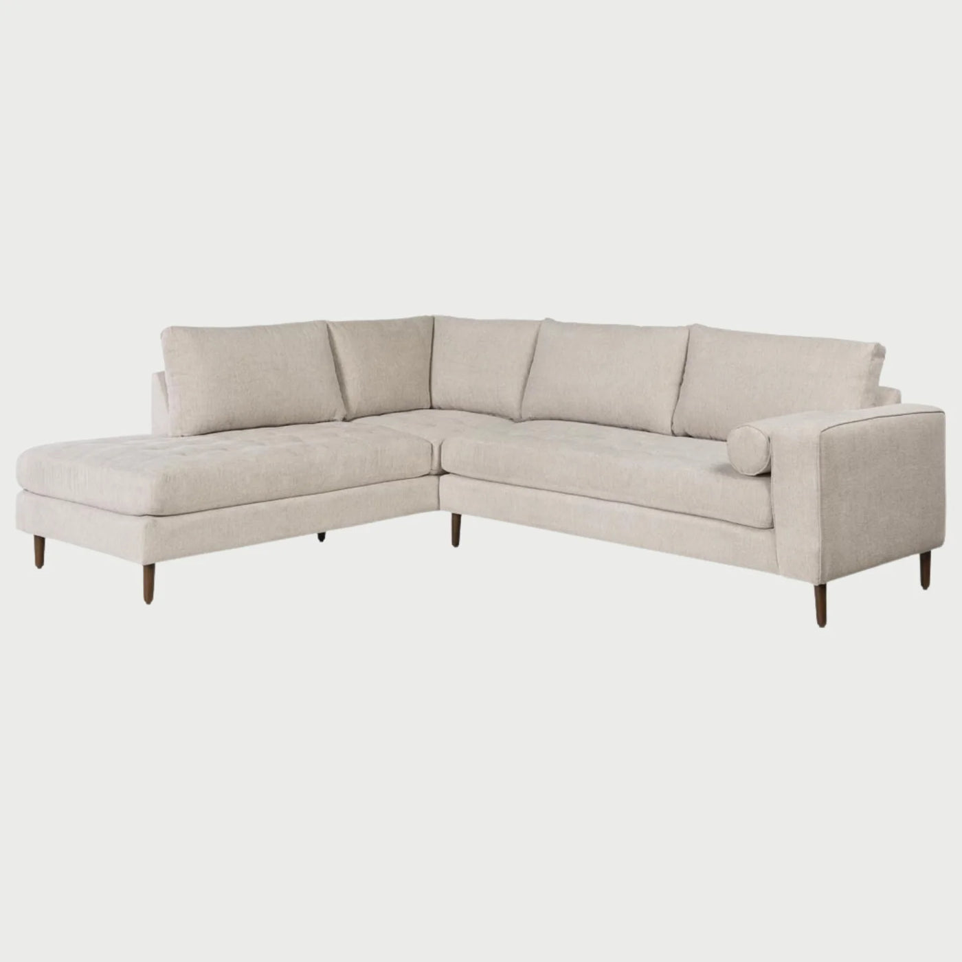 Vista lateral de la sala esquinera Landero GAIA mostrando profundidad