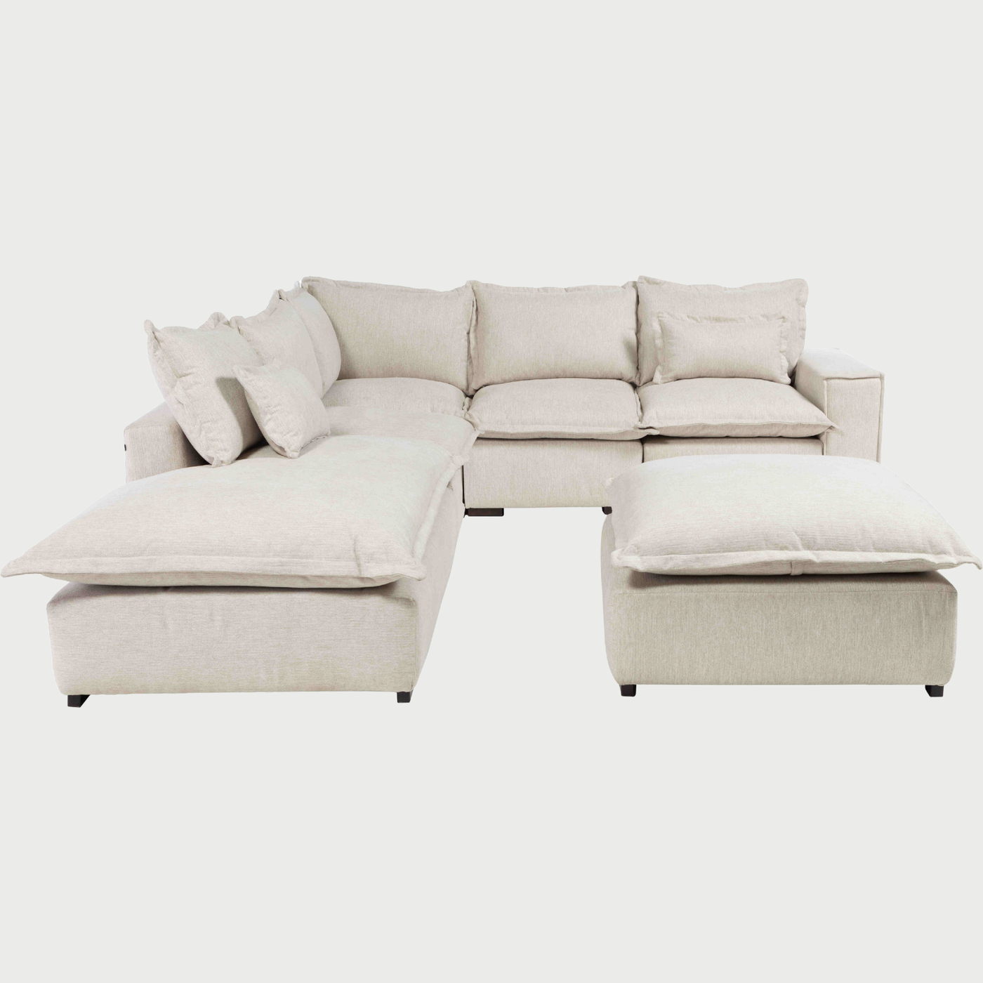 Set Modular Emilia de 6 Piezas con Banca Derecha y Taburete en Marfil