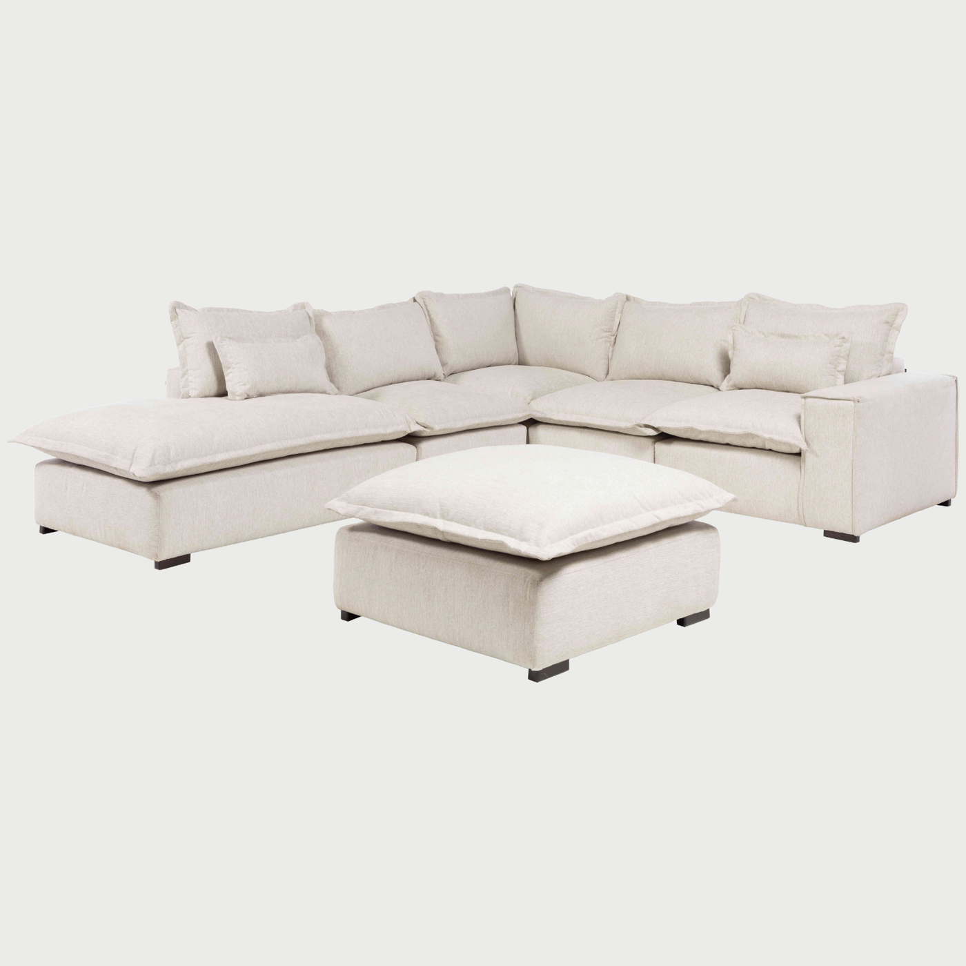 Set Modular Emilia de 6 Piezas con Banca Derecha y Taburete en Marfil