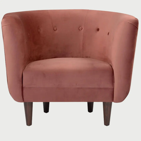 Sillón Tavari GAIA en terciopelo rosa, estilo romántico y moderno con detalles capitoné.