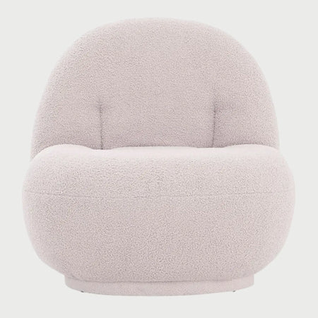 Sillón de acento Toscana GAIA con base tapizada en tela blanca de diseño orgánico circular vista frontal.