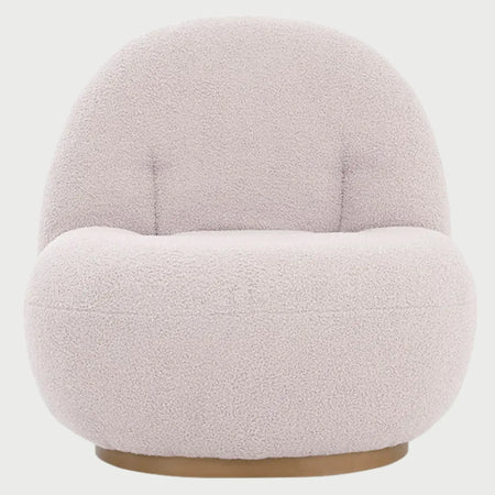 Sillón de acento Toscana GAIA tapizado en tela blanca de textura orgánica con diseño redondeado vista frontal.