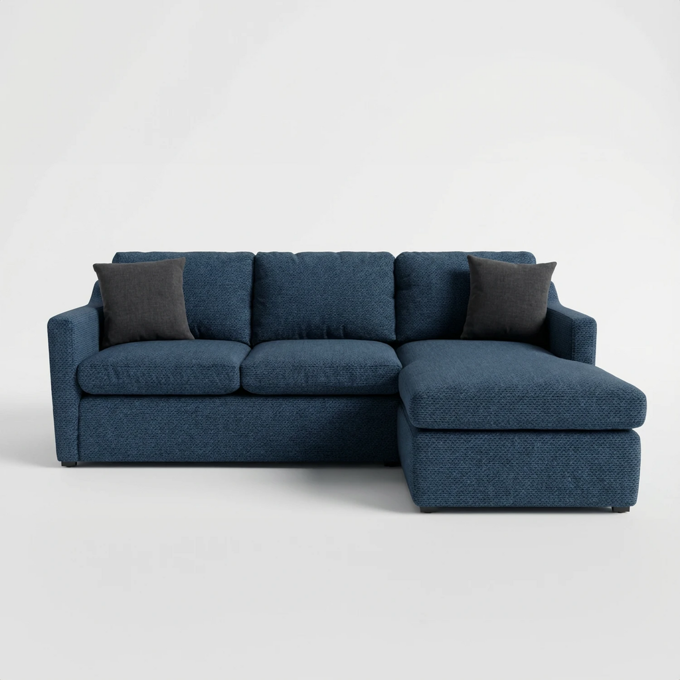 Sofá con chaise longue derecho Marie GAIA tapizado en tela color azul en ambiente contemporáneo