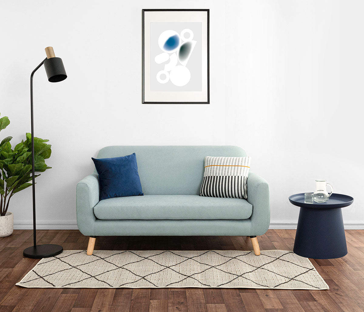 Sofa 2 cuerpos Jitotol color Menta con Patas de Madera en Acabado encino