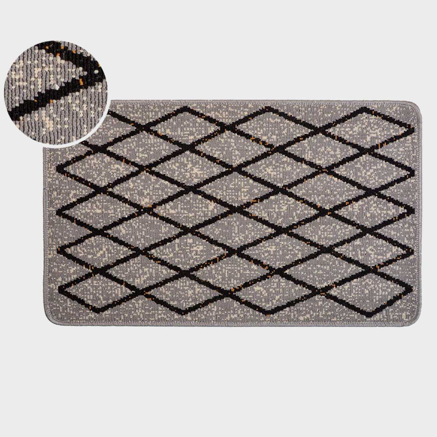 Tapete de entrada Mabel rectangular en tono gris con diseño geométrico negro