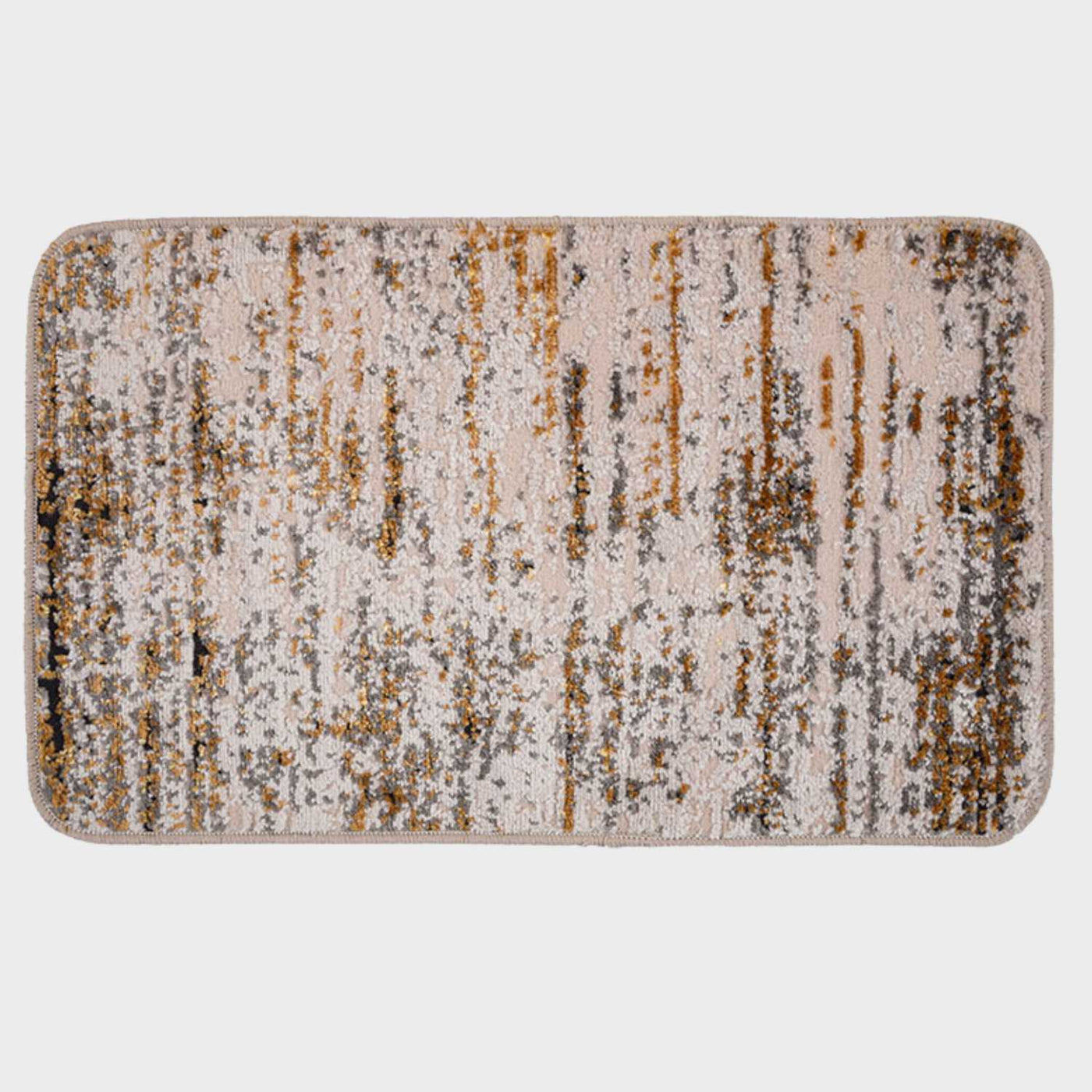 Tapete de entrada Moroco rectangular en tonos beige, gris y mostaza con diseño moderno
