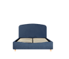 Cama queen size Nakane en azul marino con cabecera tapizada y un diseño moderno y minimalista, perfecta para tu dormitorio.