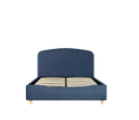 Cama queen size Nakane en azul marino con cabecera tapizada y un diseño moderno y minimalista, perfecta para tu dormitorio.