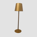 Lámpara de mesa Poldina con base cilíndrica y pantalla cónica en acabado dorado, perfecta para iluminar tu espacio.