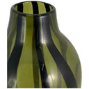 Florero de vidrio verde de 37 cm con diseño redondeado y abertura acampanada, ideal para decorar cualquier espacio.