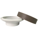 Centro de mesa en cerámica con base blanca y borde café, diseño suave y redondeado, ideal para decorar tu espacio.