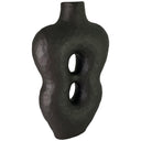 Florero de cerámica negro con forma abstracta y dos aberturas, de 41 cm de altura, ideal para decorar cualquier espacio.