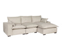 Set modular esquinero en color marfil con múltiples cojines y un chaise grande, ideal para salas modernas.
