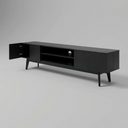 Mueble de TV Meztli en color oscuro, con diseño minimalista, dos puertas y un estante central, ideal para tu sala de estar.