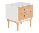 Buró moderno de GAIA en color blanco con dos cajones de madera y patas de madera, ideal para recámaras.