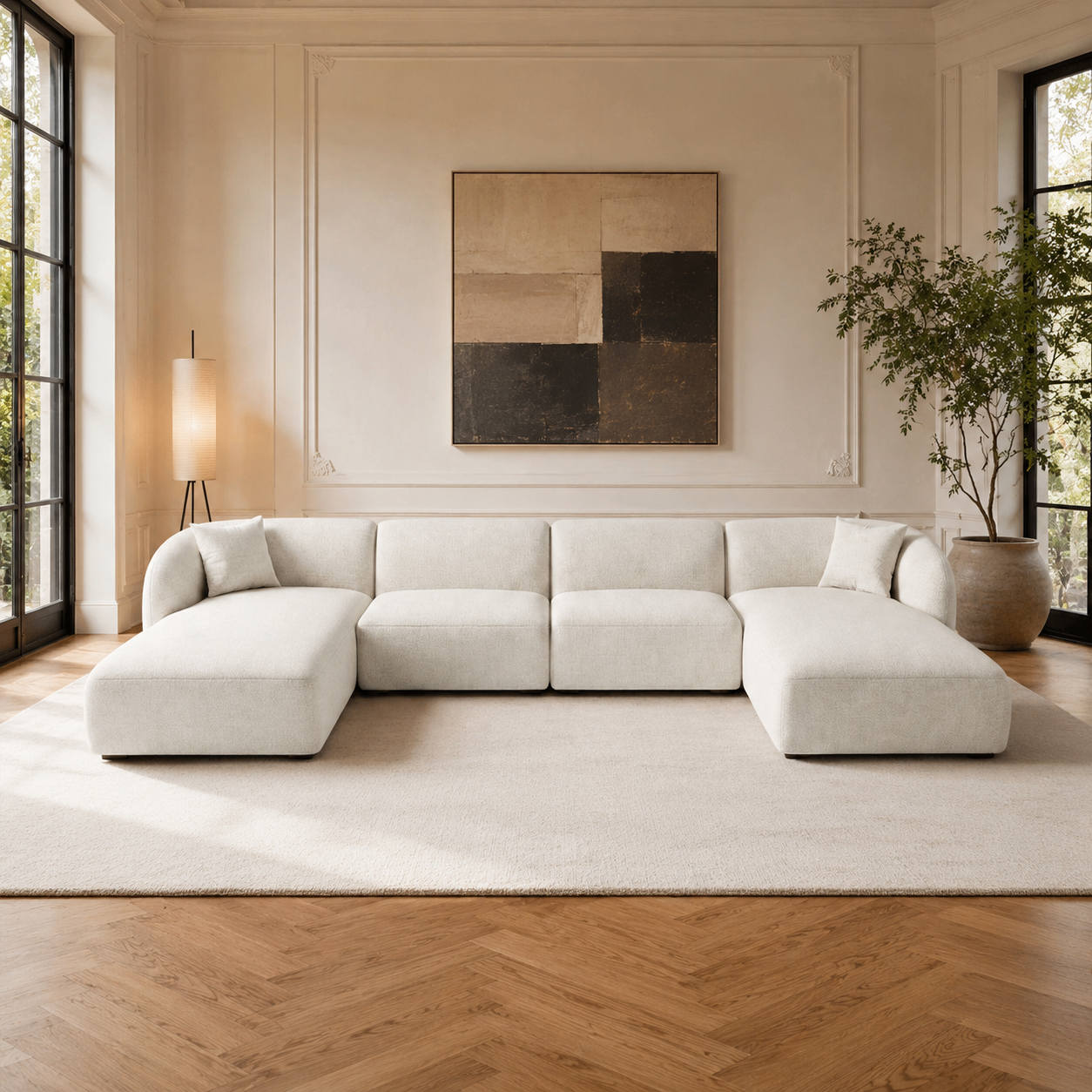 Set modular 4 plaza con doble chaise, Kant marfil