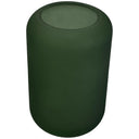 Florero de vidrio Almorejos de color verde, con acabado mate y forma cilíndrica, ideal para decorar cualquier espacio.