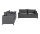 Set de dos sofás en gris, uno de tres cuerpos y otro de dos cuerpos, con un diseño sencillo y cómodo. Perfecto para tu sala.