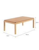 Mesa de centro rectangular de 100 cm en acabado Encino, con superficie lisa y cuatro patas, ideal para cualquier sala.