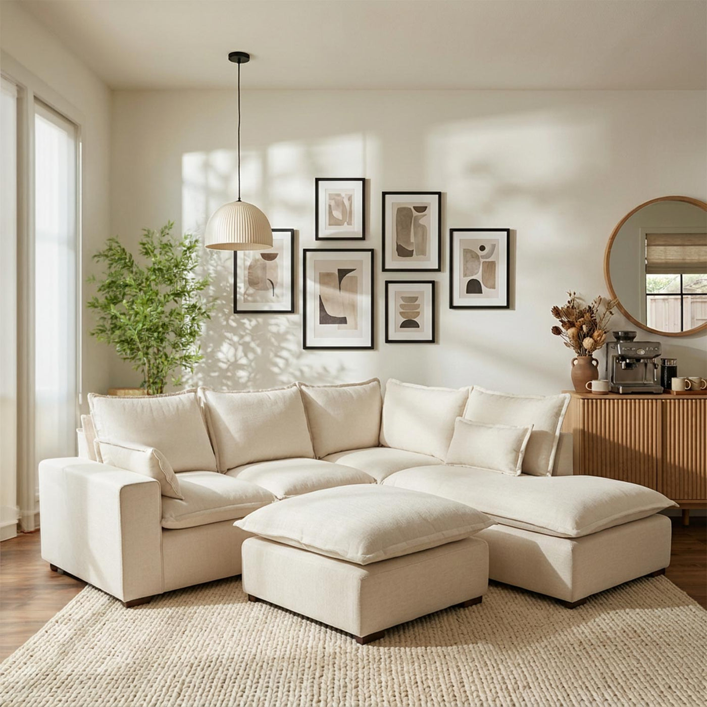 Set modular 4 plazas con taburete emilia