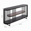 Mueble de TV Loreta de 162 cm con diseño elegante, estantes superiores e inferiores y estructura con listones verticales.