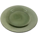 Plato de vidrio redondo de 21 cm con un suave tono verde y borde ligeramente elevado, ideal para decoración y mesa.