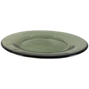 Plato de vidrio redondo de 21 cm con superficie lisa y un sutil tono verde, ideal para decorar tu mesa.