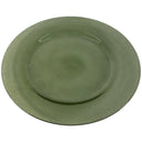 Plato de vidrio redondo de 32 cm con un suave tono verde y borde ligeramente elevado, ideal para decoración y mesa.