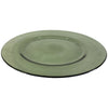 Plato de vidrio redondo de 32 cm con un suave acabado y un ligero tono verdoso, ideal para decorar tu mesa.