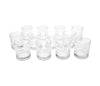 Set de 12 tequileros de vidrio transparente con diseño texturizado, perfectos para disfrutar de tu tequila favorito.