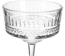 Copa de champaña Cénit de vidrio transparente con un diseño decorativo en el tazón y el tallo, ideal para celebraciones.