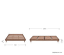 Base de cama rectangular en acabado nogal, con listones y patas, ideal para recámaras.