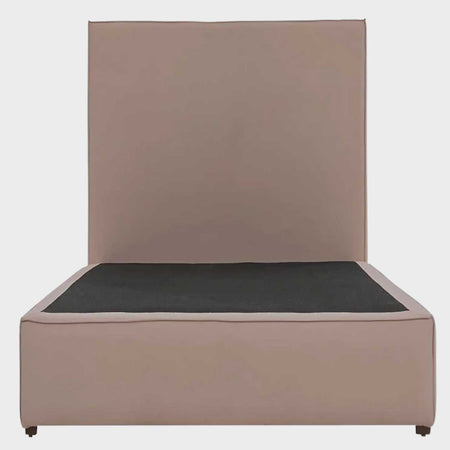 Cama individual Raquel GAIA tapizada en tela beige con diseño recto