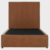 Cama individual Raquel GAIA tapizada en tono café con diseño contemporáneo