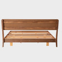 Vista posterior de la cama king size Akari GAIA con cabecera de madera en acabado nogal