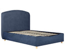 Cama queen size Nakane en azul marino con cabecera tapizada y diseño moderno, ideal para transformar tu dormitorio.