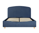 Cama queen size Nakane en azul marino, con cabecera tapizada y un diseño moderno y minimalista. Ideal para tu dormitorio.