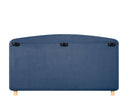 Cabecera de cama queen size Nakane en azul marino con diseño elegante y práctico, apoyada sobre patas de madera.