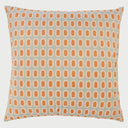 Vista frontal del cojín cuadrado Mosaicos de 50 x 50 cm; presenta un patrón repetitivo de cápsulas u óvalos verticales en color naranja vibrante, cada uno rodeado por un borde crema sobre un fondo color menta suave, creando un efecto visual de mosaico moderno y ordenado.