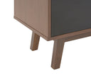 Cómoda Evo de 6 cajones en acabado nogal, con diseño moderno y patas elevadas, ideal para organizar tu espacio con estilo.