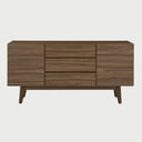 Vista posterior de la credenza Meztli B en negro, exhibiendo un panel de respaldo sólido que asegura la estabilidad estructural de esta pieza de 180 cm.