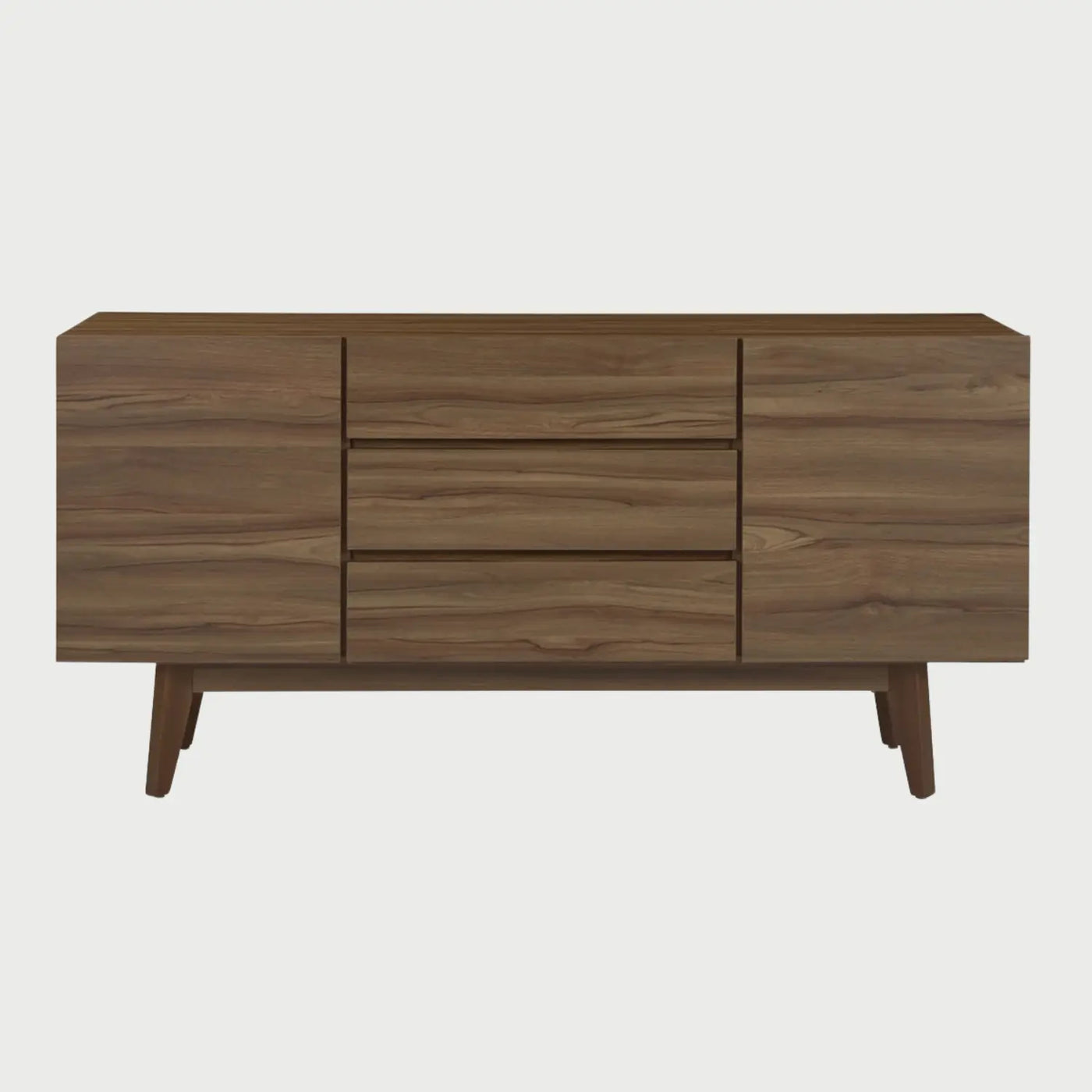 Vista posterior de la credenza Meztli B en negro, exhibiendo un panel de respaldo sólido que asegura la estabilidad estructural de esta pieza de 180 cm.