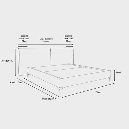 Esquema con medidas de la cama king size Blake GAIA