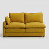 Love lateral izquierdo Andrea GAIA tapizado en tela amarilla vibrante con brazo lateral vista frontal.